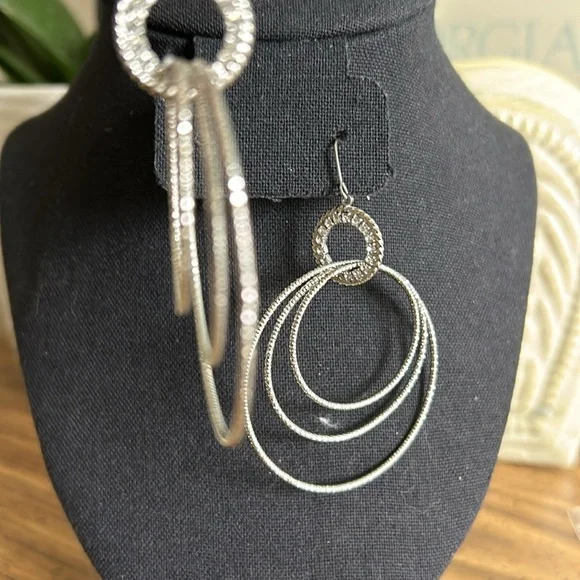 Silver Tone Triple Hoop Earrings - Picture 5 of 6